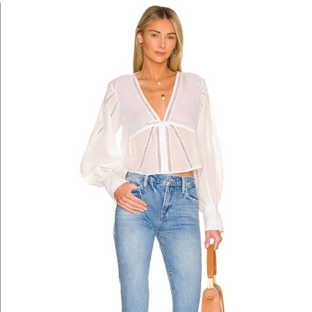 FRAME Lace Inset Empire Waist Blouse Top - Picture 8 of 9